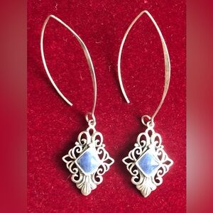 Vintage Thai 925 Sterling Silver Filigree Blue Stone Dangle Earrings